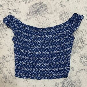 Hollister Blue Floral Off-Shoulder Crop Top XS